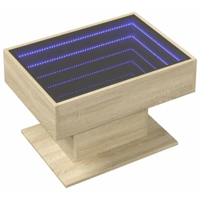 Image of vidaXL Coffee Table with LED Lights Sonoma Oak, Engineered Wood, Glass Top, 70x50x45cm, Stable and Durable, RGB Lights, Versatile Use, Living Room, Bedroom