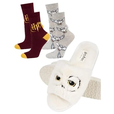 Image of Wizarding World Harry Potter Ladies Slippers Mule Women Sliders Cute House Shoes Friends 5.5 6.5 Hedwig + Socks 2 Pairs 2.5