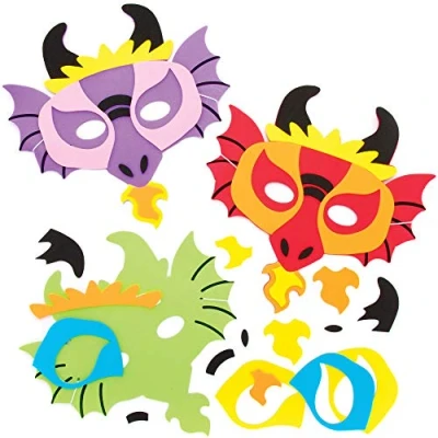 Image of Baker Ross Dragon Foam Mask Kits Pack of 4, Chinese New Year Craft Kit, Crafts For Kids (AT636)