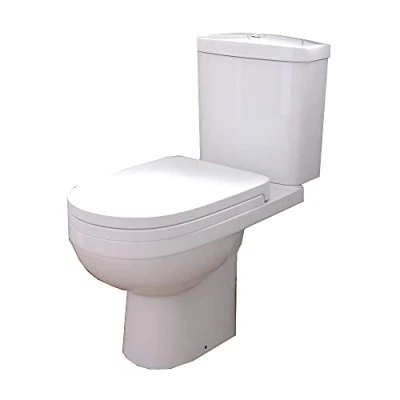 Image of iBathUK Modern Close Coupled Toilet, Ceramic Toilet Pan with Dual Flush Cistern, Soft Close, Quick Release Seat for Bathroom Pristine White Gloss