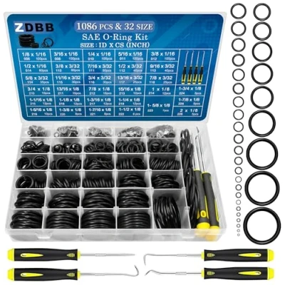 Image of ZDBB 1086 Pcs SAE Standard O Ring Kit Nitrile Rubber Rings Assortment with O‘Ring Pick for Hydraulic Automotive Plumbing Faucet Seal Repair 32 Size Inch ID:1/8 2