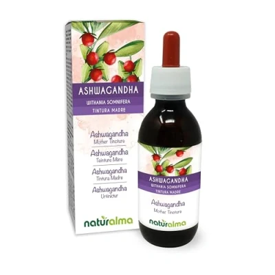 Image of Ashwagandha or Indian Ginseng (Withania somnifera) Roots Alcohol Free Mother Tincture Naturalma Liquid Extract Drops 120 ml Food Supplement Vegan