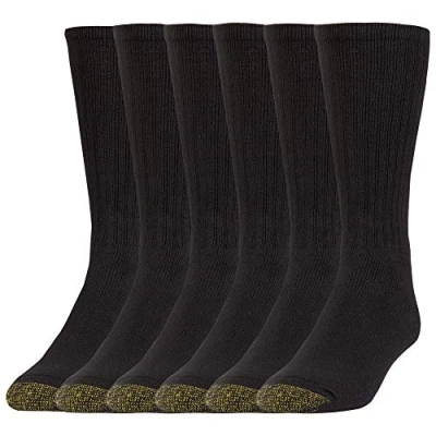 Image of Gold Toe Men&#039;s Harrington Crew, 6 Pairs Casual Sock, Black, L UK