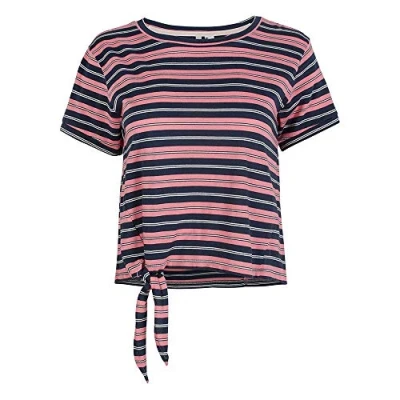 Image of O&#039;Neill Women&#039;s Striped Knotted T Shirt, Womens, 1A7364, Pink with Blue., L