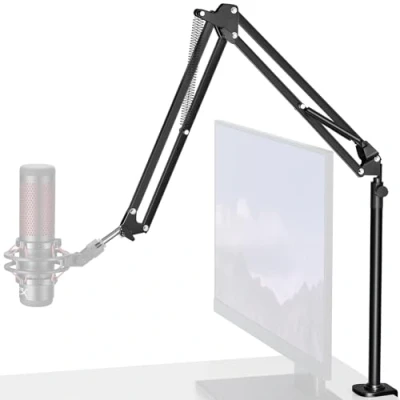 Image of InnoGear Desk Mic Stand, Overhead Boom Arm Microphone Stands High Riser for Blue Yeti Snowball HyperX QuadCast SoloCast Fifine Shure SM7B and Other Mics, MU HP025