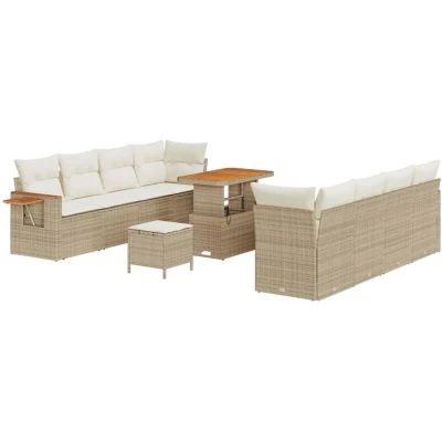 Image of vidaXL 11 Piece Garden Sofa Set with Cushions Beige Poly Rattan Acacia