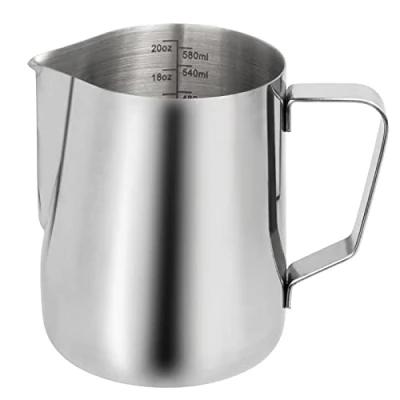 Image of Milk Frothing Pitcher 20oz, Espresso Cappuccino Steaming Pitcher, Stainless Steel Coffee Latte Art Barista Measurement Scale Jug Cup 600ml