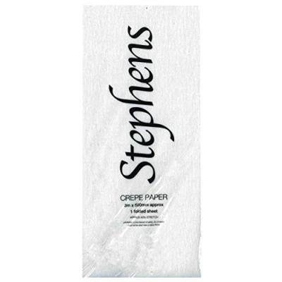 Image of Stephens Crepe Paper White Coloured 40% Stretch 3m x 0.5m Sheet, Quality Paper, Ideal For Papercraft, Gift Wrapping, Collages, Chains, And Stained Glass Windows, Hard Wearing Craft Projects