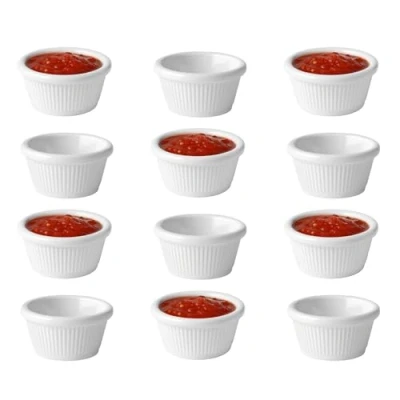 Image of Utopia Fluted Melamine Ramekins 2oz White Pack of 12 Tough Plastic Sauce Pots