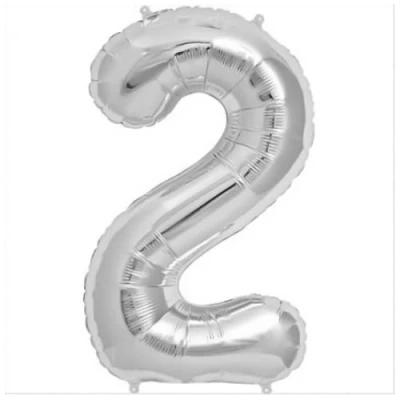 Image of Zebra Balloons Silver Number 2 Foil Balloon, 101cm/40inch