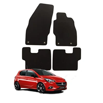 Image of Fully Tailored Car Mats for Vauxhall Corsa E 2014 2019, Set of 4 Floor Mats, Black with Trim Safety Clips by Connected Essentials