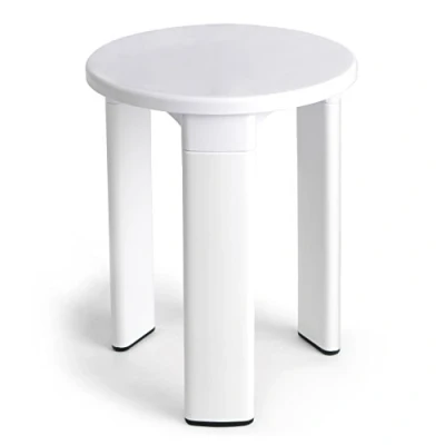Image of TATAY Round stool, with three legs, made of resistant plastic, easy to clean. White colour, glossy finish