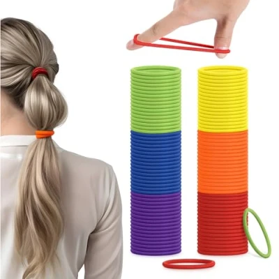 Image of H&amp;S Hair Bands for Women 100pcs x 4mm Non Metal Bobbles Thick and All Types Elastic &amp; Seamless Ponytail Holders No Damage Ties also Men Unicorn