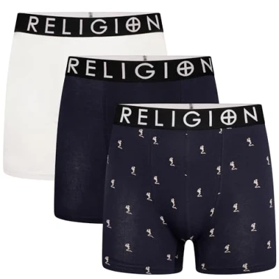 Image of Religion Mens &#039;RGN06&#039; Essential Medium 3 Pack Tag Free Cotton Boxer Shorts (M, Assorted)