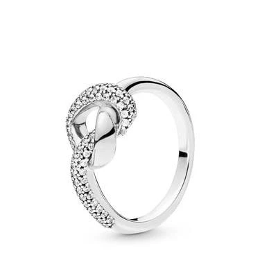 Image of PANDORA Moments Women&#039;s Sterling Silver Knotted Heart Cubic Zirconia Ring, Size 52, No Box