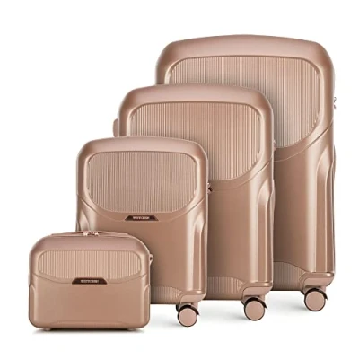 Image of WITTCHEN Lady 2 Stylish Set of 4 Suitcases Travel Luggage Hard Wearing Polycarbonate Double Wheels TSA Combination Lock Size (S+M+L+Cosmetic case) Muted Pink Elements in Rose Gold