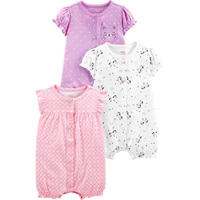Image of Simple Joys by Carter&#039;s Baby Girls&#039; 3 Pack Snap up Rompers, Light Pink/Lilac Dots/White Unicorn, 0 Months (Pack of 3)