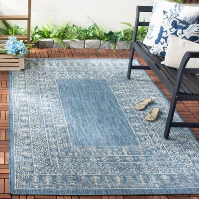 Image of SAFAVIEH Contemporary Rug for Indoor &amp; Outdoor Courtyard Collection, Short Pile, in Navy and Grey color, 160 X 231 cm