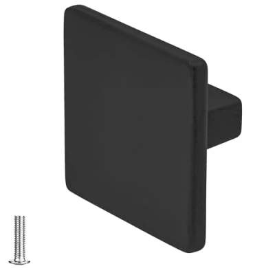 Image of Decoranddecor Calla Square Cabinet Knob Door Pull Handle Kitchen Cupboard Furniture Drawer (1 Pack, Matt Black)