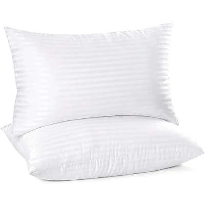 Image of HOMES LINEN Satin Stripe Pillow Bounce Back Hotel Quality Firm (Stripe Pillows Pack of 2)