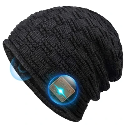 Image of Gifts for Men Bluetooth Beanie Hat Secret Santa Christmas Stocking Fillers Teenagers Cool Stuff Music Tech Gadgets, with Headphones Eve Box Fillers, Black, Large