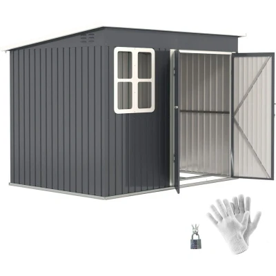 Image of Outsunny 8.5 x 6ft Galvanised Steel Garden Shed with Foundation Kit Grey 84H 226V01CG