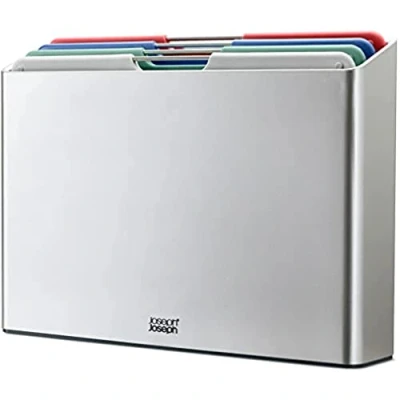 Image of Joseph Folio Set of 4 Chopping Board Set, Slimline case for organised storage, Large Silver/Coast