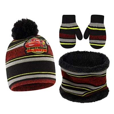 Image of Disney Baby Boys Winter Hat, Scarf, and Kids Gloves, Lightning McQueen Beanie for Toddler Cold Weather, Mitten Set Red/Grey/Yellow, 2 4 Years