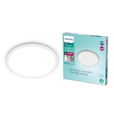 Image of PHILIPS LED Superslim Bathroom Ceiling Light 40K 15W, Cool White IP44 for and Kitchen Lighting