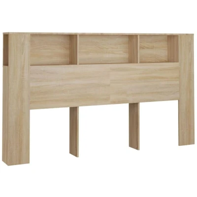 Image of vidaXL Headboard Cabinet in Sonoma Oak Finish, Engineered Wood, Bedroom Furniture with Moisture Resistance and Extra Storage Compartments