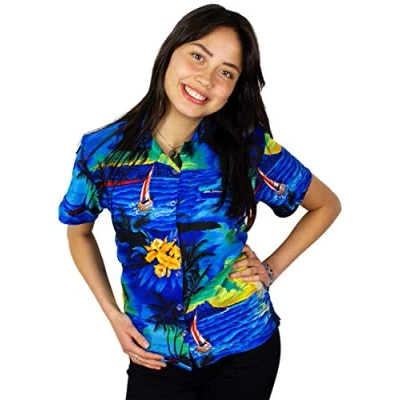 Image of King Kameha Funky Hawaiian Blouse Shirt, Shortsleeve, Surf, Blue, L