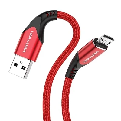 Image of VENTION Micro USB Cable 1M Kindle Fire Tablet Charger UK Nylon Braided Android Short for Samsung Galaxy S6 S7 S5 J7 J5 J3 PS4 Xbox Controller Charging Cable(Red)