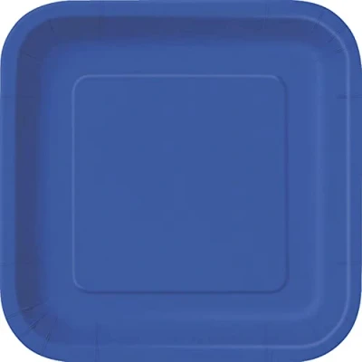 Image of Solid Royal Blue Square Paper Dinner Plates (22cm) 14 Count Elegant, Disposable, Perfect for Parties &amp; Events
