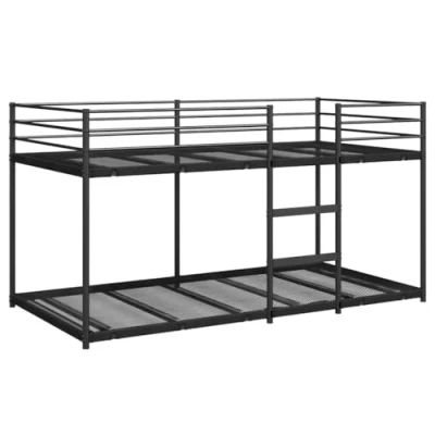 Image of vidaXL Bunk Bed Black Steel Space Saving 90x190 cm Modern Compact Single Kid/Guest Room Frame with Ladder &amp; Guardrails