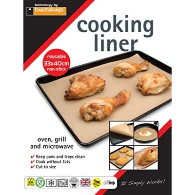 Image of Pack Of Two Cooking Liner 33x40cm Non stick Re useable OVEN TRAY GRILL MICROWAVE