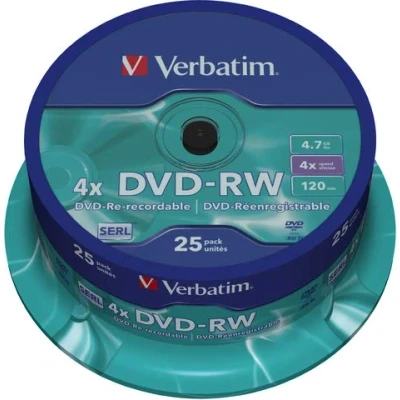 Image of Verbatim® DVD RW 4.7GB REWRITABLE SPINDLE 4X (25) YOU WILL RECEIVE 1 PACK OF 25