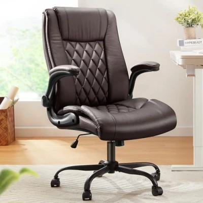 Image of Marsail Executive Office Chair with Flip up Armrests,PU Leather Ergonomic Desk Height Adjustable Swivel Rolling Computer