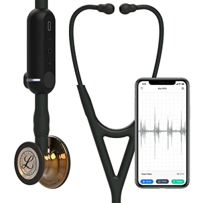 Image of 3M Littmann CORE Digital Stethoscope, High Polish Copper Chestpiece, Black Tube, Stem and Headset, 69 cm, 8863