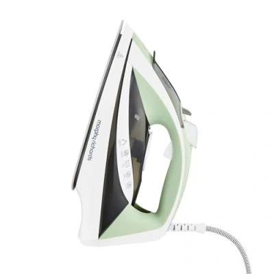 Image of Morphy Richards Steam Flow Turbo Iron, Ceramic Soleplate, 35g/ Min Output, Variable Steam, Temperature Controls, Anti Scale &amp; Drip, 450ml Water Tank, 2400W, Green/Grey, 302010