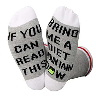 Image of TSOTMO 2 Pairs Drink Gifts If You Can Read This Bring Me A Dirink Novelty Sock, Diet Mountain Dew, Medium