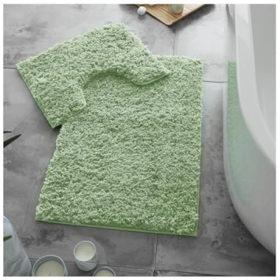 Image of GC GAVENO CAVAILIA Bath Mat Non Slip 2 Piece Extra Soft Quick Dry Bathroom Super Water Absorbent Toilet Rug Washable Rugs &amp; Mats Sage Green