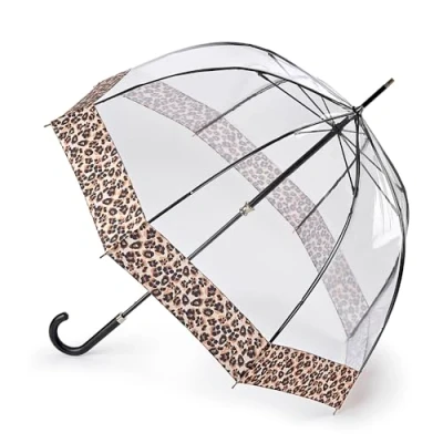 Image of Fulton Birdcage 2 Luxe Natural Leopard Print Umbrella