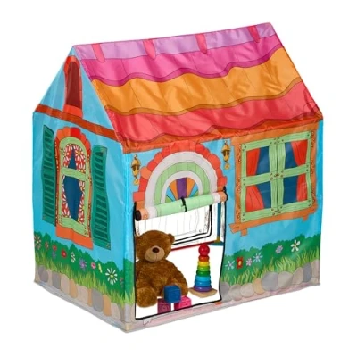 Image of Relaxdays Play Tent for Children, 2 Entrances, Indoor &amp; Outdoor, Country House Design, HWD: 103 x 96 75 cm, Colourful, Polyester