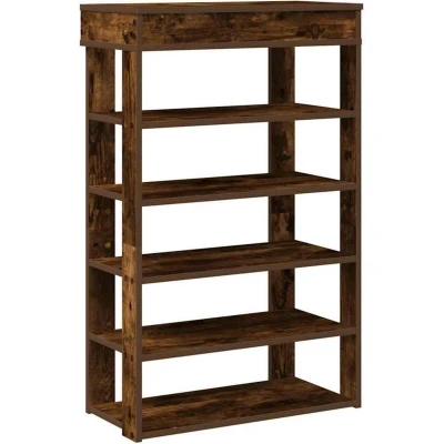 Image of vidaXL shoe rack smoked oak organizer storage cabinet engineered wood 60x30x98 cm modern shelving