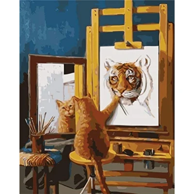 Image of Amiiba DIY Paint by Numbers Kits, I am Tiger, A Cute Cat Painting 16x20 inch Acrylic Number Wall Art Crafts (Cat, Without Frame)