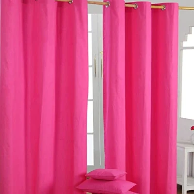 Image of HOMESCAPES Hot Pink Eyelet Curtain Pair 137cm (54&quot;) Wide x 228cm (90&quot;) Drop Plain Heavy Unlined Curtains
