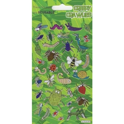 Image of Creepy Crawlies Sparkly Reusable Stickers Perfect for Craft Activities Children and Adults on Non Porous Surfaces, Green, 19.5cm x 9.5cm