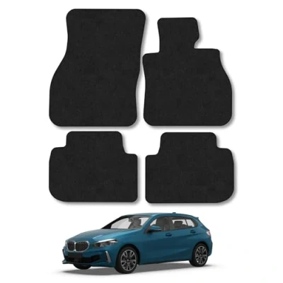 Image of Car Mats Compatible with BMW 1 Series (2019+) Tailored Fit Black Carpet Floor Set Accessory Custom 4 Pieces Water Resistant, Anti Slip Backing &amp; Binding Trim Edge