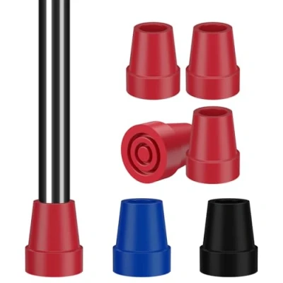Image of supregear Cane Tips 19 mm 4 Pack Heavy Duty Rubber Replacement Caps, Non Slip Steel Reinforced for Canes and Crutches, Red