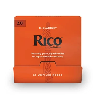 Image of Rico by D&#039;Addario Bb Clarinet Reeds, 2.0, 25 Count Single Reeds
